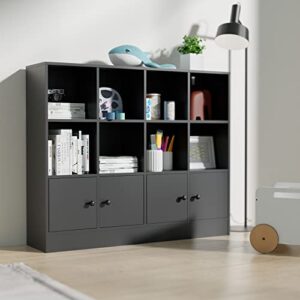 cozy castle black bookshelf with 12 cubes and 4 doors, 2-tier open shelf bookcase with anti-tilt device for bedroom, living room