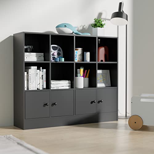 Cozy Castle Black Bookshelf with 12 Cubes and 4 Doors, 2-Tier Open Shelf Bookcase with Anti-Tilt Device for Bedroom, Living Room