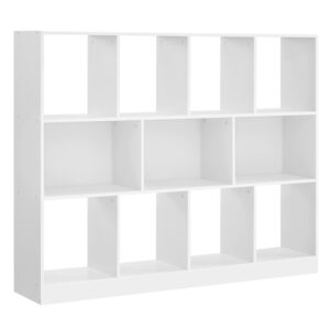 vasagle bookshelf, bookcase, book shelf, storage shelf, with 11 storage compartments, for study, bedroom, living room, white ulbc054t14