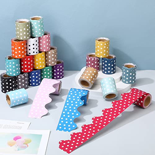 24 Rolls 394 Feet Scalloped Bulletin Board Borders 24 Colors Polka Dot Rolled Classroom Bulletin Boarder Trim Decorations Paper Border Rolled for Bulletin Board Classroom Decor