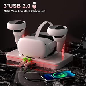 VR Charging Dock for Oculus Quest 2, Charging Stand for Meta Quest 2, VR Accessories Charging Station Charge Headset Controller with USB-C Cable Support Colorful Lights