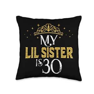 yellow crown 30th birthday gift for lil sister my lil sister is 30 years old 1993 30th birthday gifts throw pillow, 16x16, multicolor