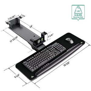 JWX Keyboard Tray Under Desk Slide Out, Large Under Desk Mounted Keyboard Drawer Adjustable Height with Mouse pad & Soft-Touch wristpad for Standing Desk, Gaming Home Office Desk