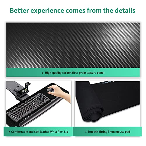 JWX Keyboard Tray Under Desk Slide Out, Large Under Desk Mounted Keyboard Drawer Adjustable Height with Mouse pad & Soft-Touch wristpad for Standing Desk, Gaming Home Office Desk