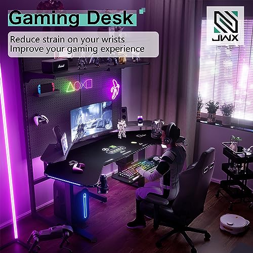 JWX Keyboard Tray Under Desk Slide Out, Large Under Desk Mounted Keyboard Drawer Adjustable Height with Mouse pad & Soft-Touch wristpad for Standing Desk, Gaming Home Office Desk