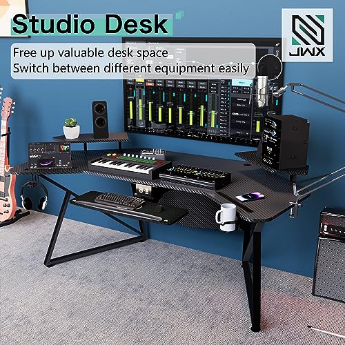 JWX Keyboard Tray Under Desk Slide Out, Large Under Desk Mounted Keyboard Drawer Adjustable Height with Mouse pad & Soft-Touch wristpad for Standing Desk, Gaming Home Office Desk