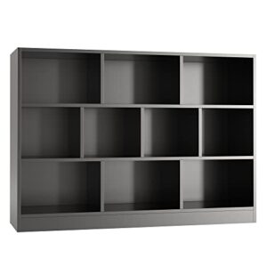 Cozy Castle Black Wood Bookshelf, 3-Tier Open Shelf Bookcase, 10 Cube Storage Organizer with Anti-Tilt Device for Bedroom, Living Room, 55.12" W x 11.61“D x 40.95“H