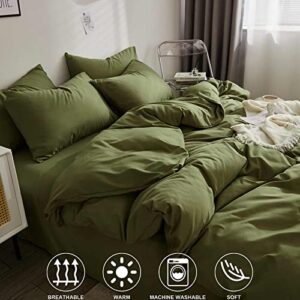 Nanko Cal King Comforter Set Dark Green, Olive Green Soft Reversible All Season Down Alternative Quilted Duvet Insert, Microfiber Filling Luxury Bedding Sets in a Bag 3PCs 104x98 inch California King