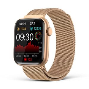 2023 Smart Watches for Women with Bluetooth Call Answer/Dail,1.9'' HD Full Touch Screen Fitness Tracker, IP67 Waterproof Smartwatch with Blood Pressure Sleep Monitor for Android and iPhone Gold