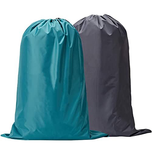 Laundry Bag 2 packs, 24x36 inches Rips & Tears Resistant Large Dirty Clothes Storage Bag, Machine Washable, Heavy Duty Laundry Hamper Liner for College Students, Sky Blue&Gray