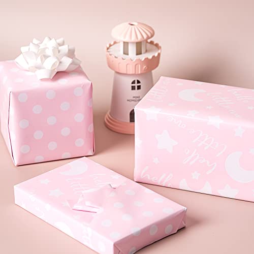 RUSPEPA Reversible Wrapping Paper Roll - Baby Girl Pink Pattern Great for Baby Shower, Birthday, Party - 17.5 Inches X 32.8 Feet