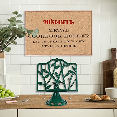 MINLUFUL Cookbook Stand, Vintage Bamboo Pattern Metal Recipe Holder Cast Iron Cookbook Stand Multi-Angle Recipe Holder for Kitchen Counter Cooking Reading Hands Free, Green