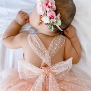 Infant Baby Girl Summer Outfits Sleeveless Dress Romper Lace Tutu Onesie Backless Jumpsuit Ruffle Bodysuit One Piece (I-Pink, 6-12 Months)