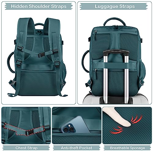 Hanples Extra Large Travel Backpack for Women as Person Item Flight Approved, 40L Carry On Backpack, 17 Inch Laptop Backpack, Waterproof Backpack, Hiking Backpack, Casual Bag(Peacock Blue)