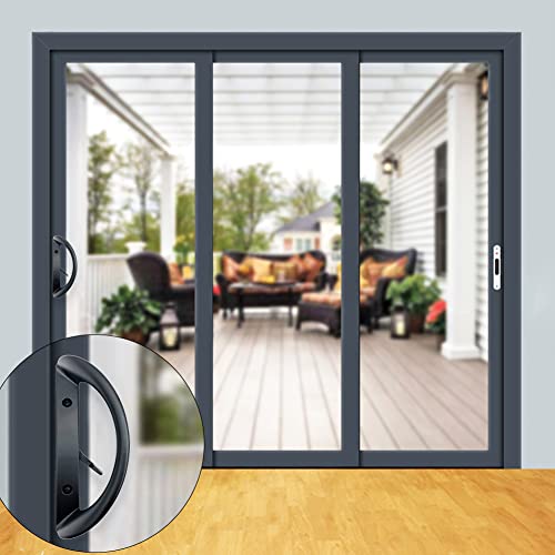 ALLYWASAI Patio Sliding Door Handle Set, Perfect Replacement Mortise Style Handle Set Fits Door Thickness from 1-1/2" to 1-3/4", 3-15/16" Screw Hole Spacing, Non-Keyed, Black