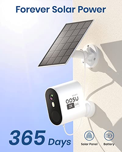 AOSU Solar Security Cameras Wireless Outdoor, 2K QHD Battery Powered Home Security System, 4 Cameras Kit with 166° Ultra-Wide View, Forever Power, Spotlight Camera, 32G Local Storage, No Monthly Fee