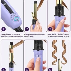 Rotating Curling Iron, Professional 1 Inch Automatic Hair Curler Titanium Auto Hair Curling Iron Self Curling Wand with Long Barrel, 5 Adjustable Temps, 1H Auto Off, Dual Voltage & Anti-Scald