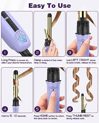 Rotating Curling Iron, Professional 1 Inch Automatic Hair Curler Titanium Auto Hair Curling Iron Self Curling Wand with Long Barrel, 5 Adjustable Temps, 1H Auto Off, Dual Voltage & Anti-Scald