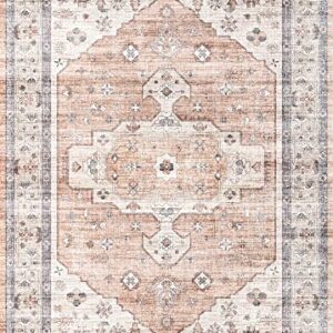 Valenrug Pink Washable Rug - Non-Slip Soft 5x7 Area Rugs, Stain Resistant Antique Rugs for Living Room, Foldable Vintage Bedroom Rug(5'x7', TPR35-Pink)