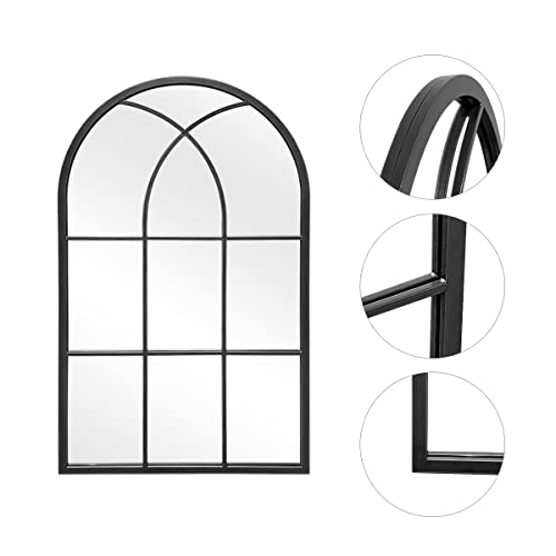 ZMYCZ Arched Wall Mounted Mirror, Black Wall Mirror, Arched-Top Bathroom Mirror, Farmhouse Mirror, Windowpane Metal Frame Mirror, Long Hanging Mirror for Living Room or Bedroom (20"x28")