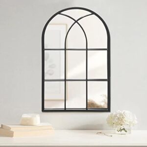 ZMYCZ Arched Wall Mounted Mirror, Black Wall Mirror, Arched-Top Bathroom Mirror, Farmhouse Mirror, Windowpane Metal Frame Mirror, Long Hanging Mirror for Living Room or Bedroom (20"x28")