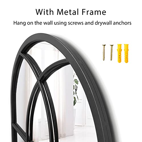 ZMYCZ Arched Wall Mounted Mirror, Black Wall Mirror, Arched-Top Bathroom Mirror, Farmhouse Mirror, Windowpane Metal Frame Mirror, Long Hanging Mirror for Living Room or Bedroom (20"x28")