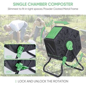 Nouva 18.5 Gallon Compost Bin Small Composter Tumbler Rotating Chamber Garden Composter Bin with Steel Frame Outdoor Kitchen Garden Yard