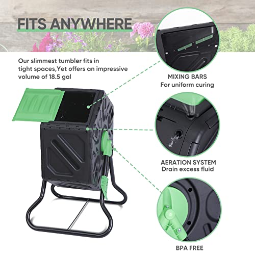 Nouva 18.5 Gallon Compost Bin Small Composter Tumbler Rotating Chamber Garden Composter Bin with Steel Frame Outdoor Kitchen Garden Yard