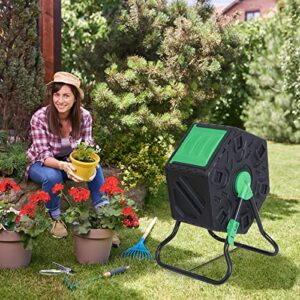 Nouva 18.5 Gallon Compost Bin Small Composter Tumbler Rotating Chamber Garden Composter Bin with Steel Frame Outdoor Kitchen Garden Yard