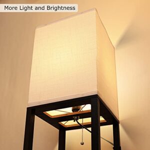 Floor Lamp with Shelves for Living Room, Shelf Floor Lamp with 3 CCT LED Bulb, Corner Display Standing Column Lamp Etagere Organizer Tower Nightstand with White Linen Shade for Bedroom, Office