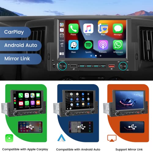 Hikity Apple CarPlay Car Radio Android Auto, 6.2 Inch Single Din Touchscreen Car Stereo with Bluetooth and Backup Camera, FM Car Audio Receiver