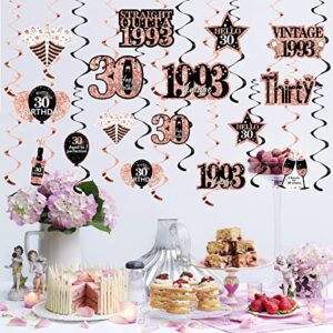 16pcs 30th Birthday Decorations Hanging Swirls for Women, Rose Gold Vintage 1993 30th Birthday Foil Swirls Party Supplies, Thirty Year Old Birthday Ceiling Hanging Decorations