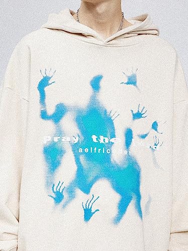 Aelfric Eden Mens Vintage Bone Printed Hoodie Sweatshirt Casual Oversized Long Sleeve Streetwear Hiphop Hooded Pullover