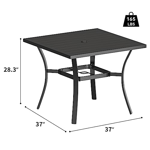 YITAHOME Patio Table, 37" Square Outdoor Patio Dining Table with 1.57" Umbrella Hole, E-Coating Metal Outdoor Dining Table Perfect for Lawn Backyard Garden, Black
