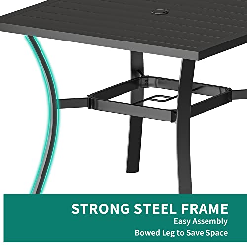 YITAHOME Patio Table, 37" Square Outdoor Patio Dining Table with 1.57" Umbrella Hole, E-Coating Metal Outdoor Dining Table Perfect for Lawn Backyard Garden, Black