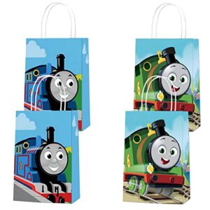 laropa 16pcs thomas train party paper bags, thomas party favor gift bags treat candy bags for thomas train fans birthday party decoration supplies, 2 styles