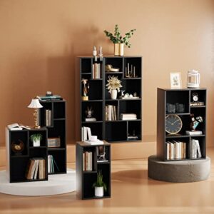 VECELO 3-Cube Open Bookcase, Small Bookshelf with Height Difference Shelves for Most Books, Horizontal Available, 2-Tier Storage Organizer for Home Office, Living Room, Black