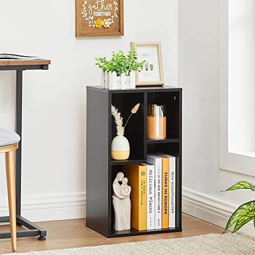 VECELO 3-Cube Open Bookcase, Small Bookshelf with Height Difference Shelves for Most Books, Horizontal Available, 2-Tier Storage Organizer for Home Office, Living Room, Black