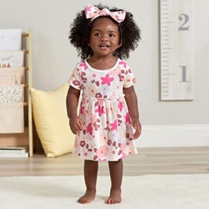 Gerber Baby Girls' 3-Piece Dress, Diaper Cover and Headband Set, Floral