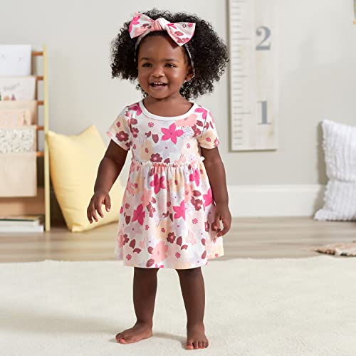 Gerber Baby Girls' 3-Piece Dress, Diaper Cover and Headband Set, Floral