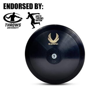 Olympus Midnight Series 2.5kg - 2.25kg - 1.75kg - 1.5kg - 1.25kg - .75kg Low-Spin Training Discus, 65% Rim Weight - Training Approved Track & Field Throwing Discus (2.5, kilograms)