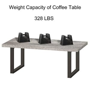 IBF Industrial Coffee Table, Wood and Metal Simple Modern Rustic Center Table, Minimalist Rectangle Farmhouse Wooden Cocktail Table for Living Room, Light Grey Oak, 47 Inch