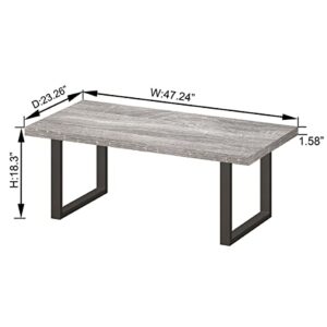 IBF Industrial Coffee Table, Wood and Metal Simple Modern Rustic Center Table, Minimalist Rectangle Farmhouse Wooden Cocktail Table for Living Room, Light Grey Oak, 47 Inch