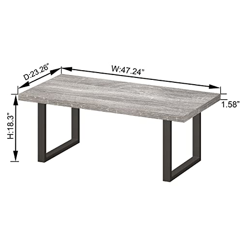 IBF Industrial Coffee Table, Wood and Metal Simple Modern Rustic Center Table, Minimalist Rectangle Farmhouse Wooden Cocktail Table for Living Room, Light Grey Oak, 47 Inch