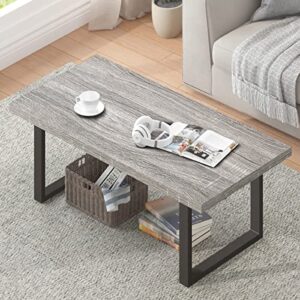 IBF Industrial Coffee Table, Wood and Metal Simple Modern Rustic Center Table, Minimalist Rectangle Farmhouse Wooden Cocktail Table for Living Room, Light Grey Oak, 47 Inch