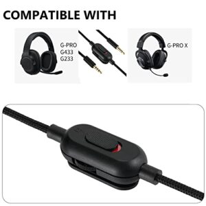 EARLA TEC Replacement Audio Cable for G433 Headphones,Aux Cord Braided Wire with Volume Control &Mic Mute Compatible with Logitech G Pro X G Pro G233 Gaming Headsets (Black)