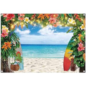 YCUCUEI 7x5ft Fabric Summer Hawaiian Beach Photography Backdrop Tropical Flower Palm Leaves Surfboard Background Aloha Luau Decorations Photo Banner