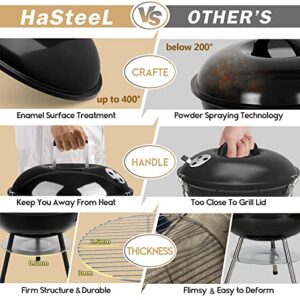 14 Inch Charcoal Grill, HaSteeL Portable & Mini BBQ Grilling Smoker, Great for Outdoor Cooking Backyard Garden Camping Picnic Barbecue, Enamel Black Lid, Plus a Screwdriver