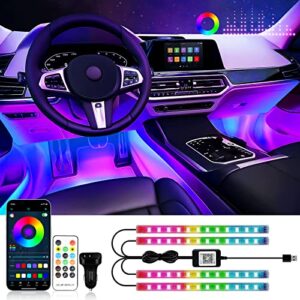 rgb interior car strip lights with smart app control, music sync under dash footwell neon internal lighting kit multicolor,12v led strip lights for cars, trucks, suvs with car charger(1 set)