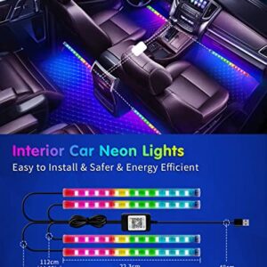 RGB Interior Car Strip Lights with Smart APP Control, Music Sync Under Dash Footwell Neon Internal Lighting Kit Multicolor,12V LED Strip Lights for Cars, Trucks, SUVs with Car Charger(1 Set)